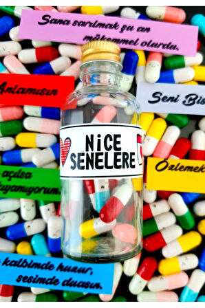 Yıldönümü özel şişede Aşk Sözü Yazılı Kapsül 20 Adet Güncel 20 Adet Sevgiliye Hediyelik KapscamIII