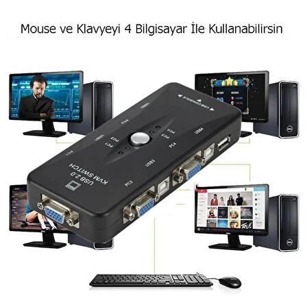 TechTic 4 Port Usb Kvm Switch Çoklayıcı 4pc Tek Monitör Kasa Çoğaltıcı