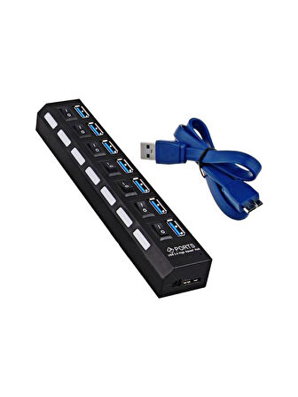 Alfalink 7 Port Adaptörlü Usb Hub Çoklayıcı USB 3.0 On Off Tuşlu