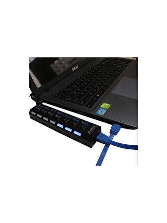 Alfalink 7 Port Adaptörlü Usb Hub Çoklayıcı USB 3.0 On Off Tuşlu