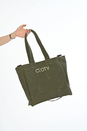 Mumlu Kanvas Maxi Çanta (SAGE GREEN)