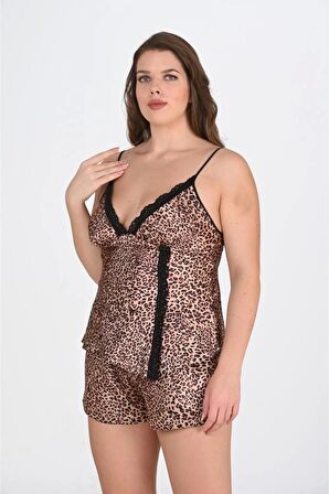 AHU Primoda Büyük Beden Leopar Desenli Şort Takımı 1074
