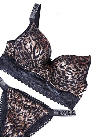 Tılsım Lingerie Love Secret Taşlı Leopar Desenli Dolgulu Sütyen Takımı