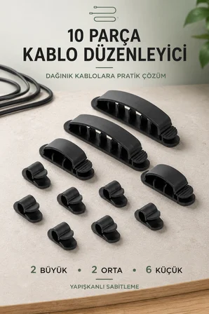 10 Parça Yapışkanlı Kablo Toplayıcı Düzenleyici Klips Masa TV Bilgisayar Şarj Kablosu Tutucu Masaüstü