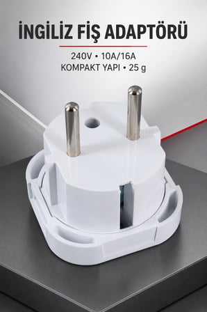 İngiliz Tipi Fiş Adaptörü UK İngiltere Seyahat Dönüştürücü 240V 10A 16A Beyaz Elektrik Fiş Aparatı