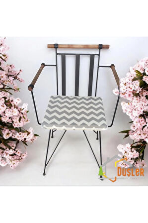 40x40 Krem Gri Zikzak Desenli Su ve Leke İtici Fermuarlı Bağcıklı Krem Biyeli Sandalye Minderi 4 cm
