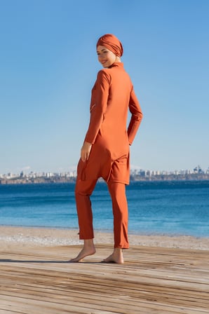 RUKOMAYO TABA RENK KATLI MODEL LYCRA ( SU İTİCİ VE ÇABUK KURUYAN ) KUMAŞ TESETTÜR MAYO