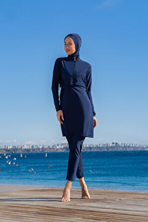 RUKOMAYO LACİVERT CROP MODEL LYCRA ( SU İTİCİ VE ÇABUK KURUYAN ) KUMAŞ TESETTÜR MAYO