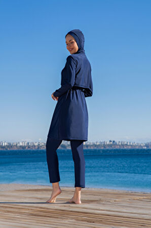 RUKOMAYO LACİVERT CROP MODEL LYCRA ( SU İTİCİ VE ÇABUK KURUYAN ) KUMAŞ TESETTÜR MAYO