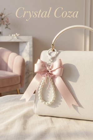Crystal Coza El Yapımı Fiyonklu İnci Çanta Charmı – Bag Charm Anahtarlık Çanta Süsü Y2K Coquette Aksesuar