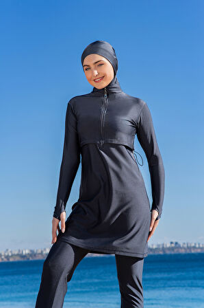 RUKOMAYO GRİ CROP MODEL LYCRA ( SU İTİCİ VE ÇABUK KURUYAN ) KUMAŞ TESETTÜR MAYO