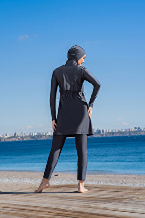 RUKOMAYO GRİ CROP MODEL LYCRA ( SU İTİCİ VE ÇABUK KURUYAN ) KUMAŞ TESETTÜR MAYO