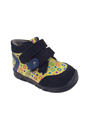 OrtopedikAL1001 Ridente Siyah Sarı Baskı Bebe Erkek Çocuk Bot % 100 DERİ Cırtlı