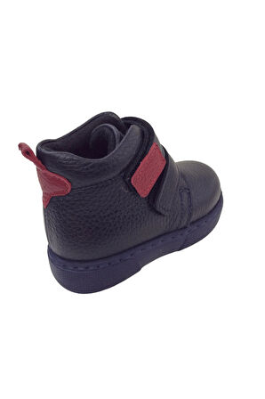 OrtopedikAL1001 Ridente K.Lacivert-Kırmızı Bebe Erkek Çocuk Bot % 100 DERİ Cırtlı