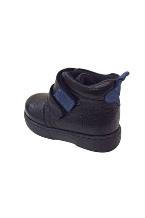 OrtopedikAL1001 Ridente Siyah Mavi Bebe Erkek Çocuk Bot % 100 DERİ Cırtlı