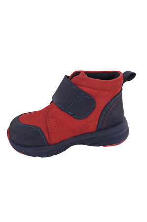 OrtopedikAL1001 Ridente Lacivert Kırmızı (Süet) Bebe Erkek Çocuk Bot % 100 DERİ Kalın Tek Cırtlı