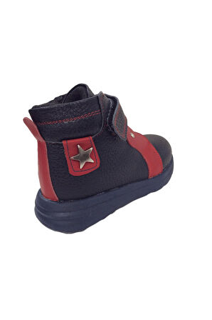 OrtopedikAL1001 Ridente Lacivert Kırmızı Bebe Erkek Çocuk Bot % 100 DERİ Lastik veTek Cırtlı