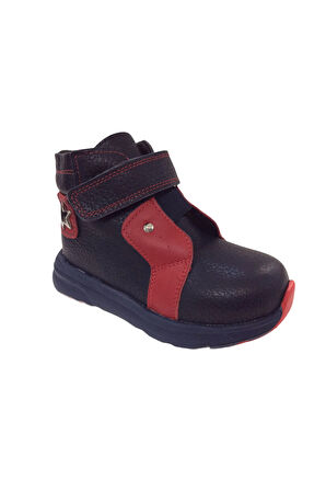 OrtopedikAL1001 Ridente Lacivert Kırmızı Bebe Erkek Çocuk Bot % 100 DERİ Lastik veTek Cırtlı