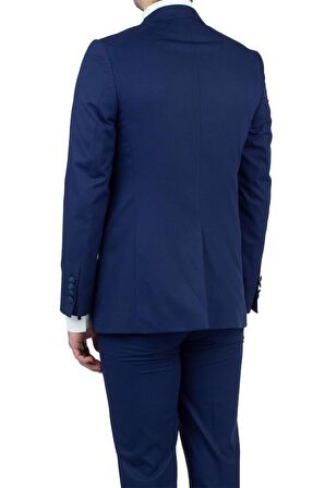 Desenli Armürlü Mono Yaka Astarlı Yelekli 6 Drop Slim Fit Dar Kesim Smokin Damatlık 1001190150 Lacivert