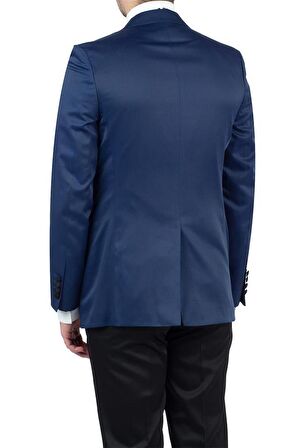 Saten Mono Yaka Astarlı Yelekli 6 Drop Slim Fit Dar Kesim Smokin Damatlık 1001190152 Lacivert