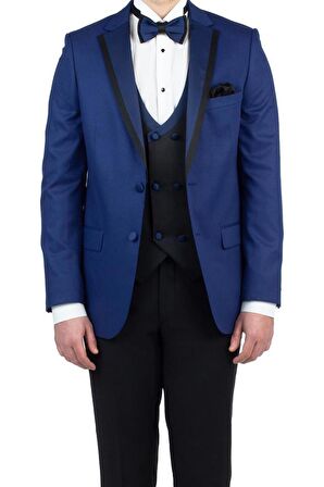 Gabardin Mono Yaka Astarlı Yelekli 6 Drop Slim Fit Dar Kesim Smokin Damatlık 1001190153 Lacivert