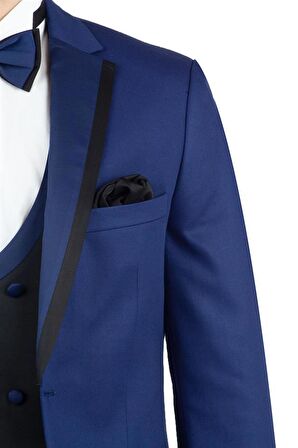 Gabardin Mono Yaka Astarlı Yelekli 6 Drop Slim Fit Dar Kesim Smokin Damatlık 1001190153 Lacivert