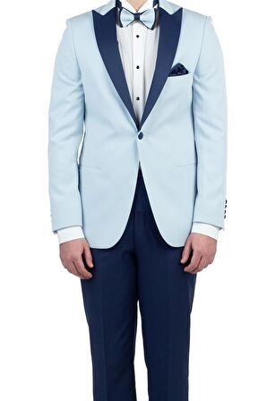 Saten Kırlangıç Yaka Astarlı 6 Drop Slim Fit Dar Kesim Smokin Damatlık 1001190163 Koyu Mavi