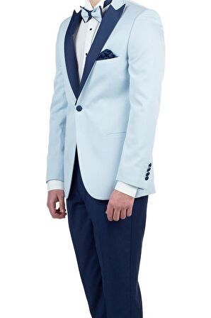 Saten Kırlangıç Yaka Astarlı 6 Drop Slim Fit Dar Kesim Smokin Damatlık 1001190163 Koyu Mavi
