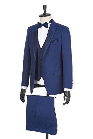 Gabardin Mono Yaka Astarlı Yelekli 6 Drop Slim Fit Dar Kesim Smokin Damatlık 1001190166 Lacivert