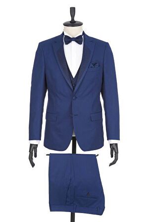 Gabardin Mono Yaka Astarlı Yelekli 6 Drop Slim Fit Dar Kesim Smokin Damatlık 1001190166 Lacivert