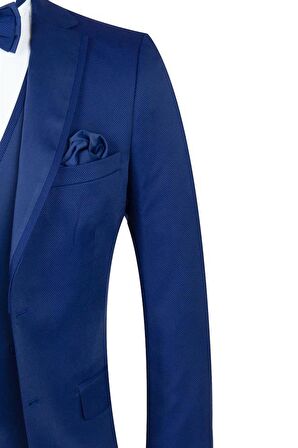 Desenli Armürlü Mono Yaka Astarlı Yelekli 6 Drop Slim Fit Dar Kesim Smokin Damatlık 1001195219 Lacivert