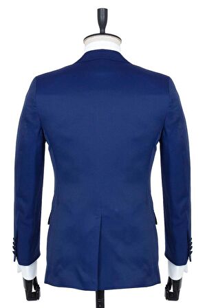 Desenli Armürlü Mono Yaka Astarlı Yelekli 6 Drop Slim Fit Dar Kesim Smokin Damatlık 1001195219 Lacivert