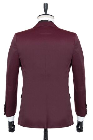 Desenli Armürlü Mono Yaka Astarlı Yelekli 6 Drop Slim Fit Dar Kesim Smokin Damatlık 1001195219 Bordo