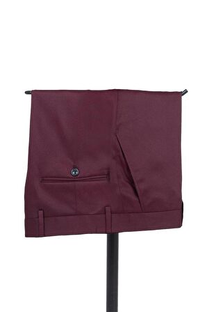 Desenli Armürlü Mono Yaka Astarlı Yelekli 6 Drop Slim Fit Dar Kesim Smokin Damatlık 1001195219 Bordo