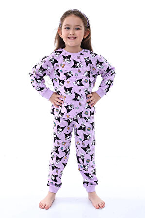 Kuromi Desenli Kız Çocuk Pijama Takımı Lila 3-8 Yaş