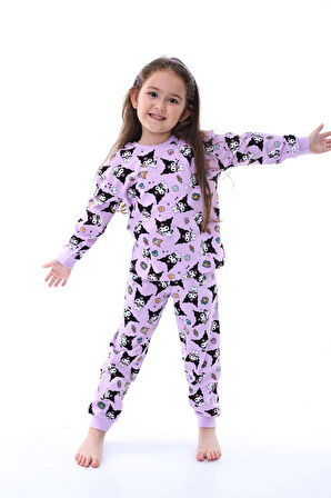 Kuromi Desenli Kız Çocuk Pijama Takımı Lila 3-8 Yaş