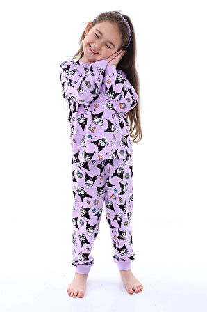 Kuromi Desenli Kız Çocuk Pijama Takımı Lila 3-8 Yaş