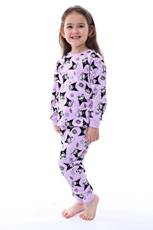 Kuromi Desenli Kız Çocuk Pijama Takımı Lila 3-8 Yaş