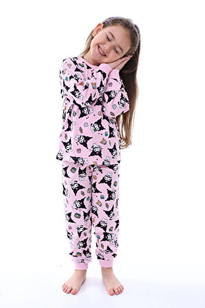 Kuromi Desenli Kız Çocuk Pijama Takımı Lila 3-8 Yaş