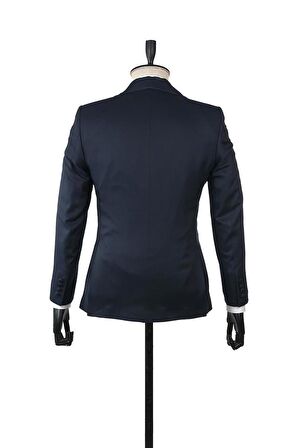 Desenli Şal Yaka Astarlı Yelekli 6 Drop Slim Fit Dar Kesim Smokin Damatlık 1001210103 Lacivert