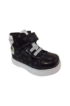 OrtopedikAL 1001 Ridente Siyah Baskılı Bebe Kız Çocuk Bot % 100 DERİ Lastik Ve Cırtlı