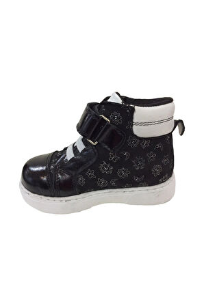 OrtopedikAL 1001 Ridente Siyah Baskılı Bebe Kız Çocuk Bot % 100 DERİ Lastik Ve Cırtlı