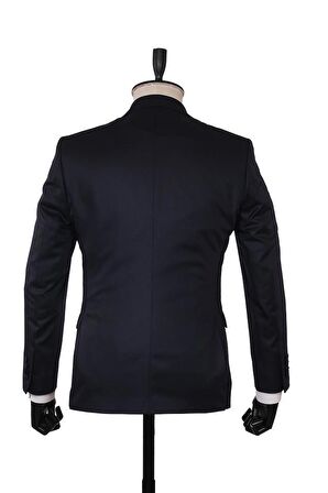 Koyu Lacivert Desenli Armürlü Mono Yaka Astarlı Yelekli 6 Drop Slim Fit Dar Kesim Smokin Damatlık 1001215300