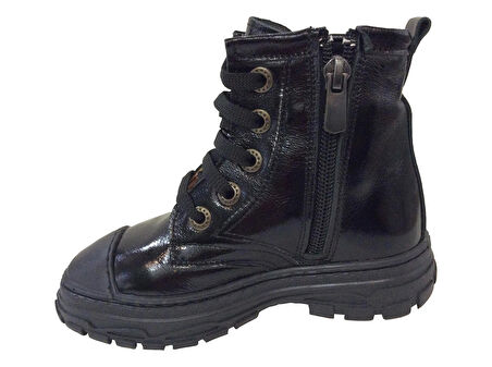 OrtopedikAL 1001 Ridente Siyah Yıldızlı Patik Kız Çocuk Bot % 100 DERİ Bağcık ve Fermuarlı