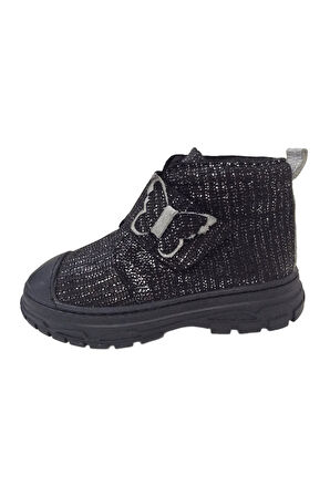 OrtopedikAL 1001 Ridente Siyah Simli Parlak Patik Kız Çocuk Bot % 100 DERİ Kalın Tek Cırtlı