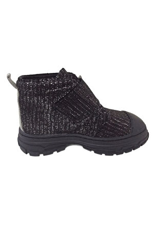 OrtopedikAL 1001 Ridente Siyah Simli Parlak Patik Kız Çocuk Bot % 100 DERİ Kalın Tek Cırtlı