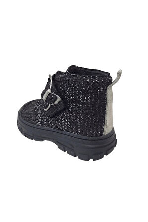 OrtopedikAL 1001 Ridente Siyah Simli Parlak Patik Kız Çocuk Bot % 100 DERİ Kalın Tek Cırtlı