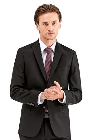 Gabardin Kırlangıç Yaka Astarlı 6 Drop Slim Fit Dar Kesim Takım Elbise 1001225011 Siyah
