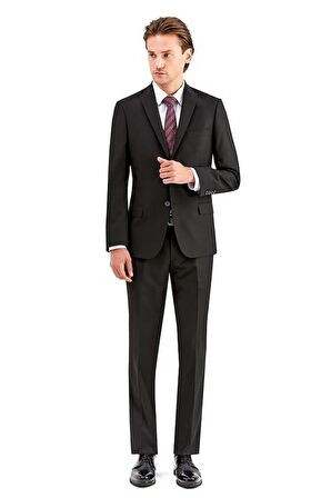 Gabardin Kırlangıç Yaka Astarlı 6 Drop Slim Fit Dar Kesim Takım Elbise 1001225011 Siyah