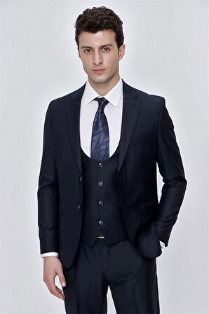 Mono Yaka Astarlı Yelekli 6 Drop Slim Fit Dar Kesim Takım Elbise 1001225186 Lacivert